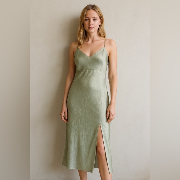 Hello Molly Sage Moss Pastel Green Spaghetti Strap Midi Dress - Picture 1 of 13
